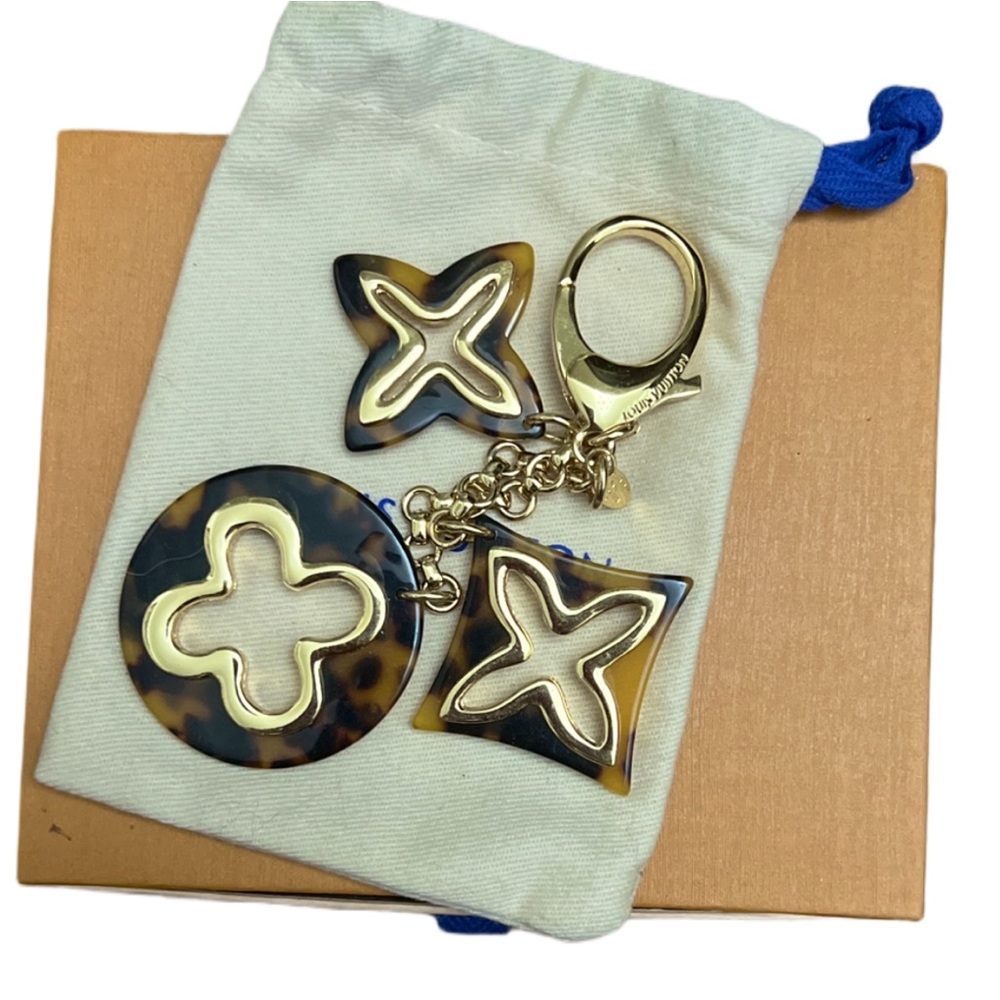 LV Tortoiseshell Keychain with Gold Accents